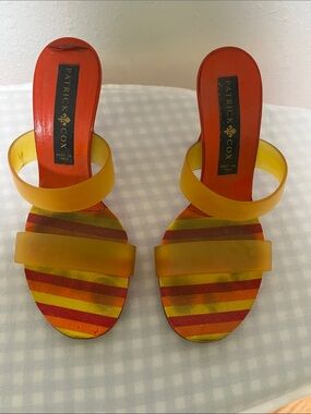 Patrick Cox Yellow and Orange Striped Slide sandals size 38.5